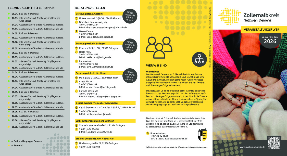 Flyer vom Netzwerk Demenz Zollernalbkreis mit dem Jahresprogramm 2026